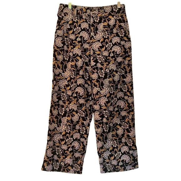 Garnet Hill purple floral corduroy wide leg pant size 4 - Picture 1 of 14